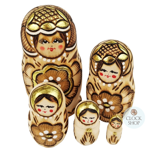 Woodburn Russian Dolls- Gold Floral 10cm (Set Of 5)