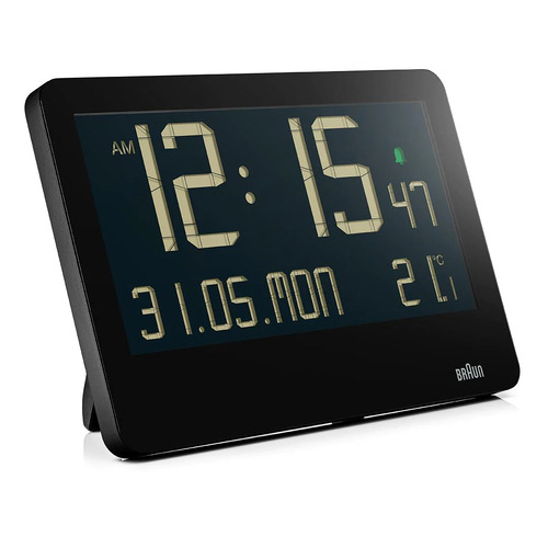 26cm Black LCD Digital Wall Clock With Temperature Date & Alarm By BRAUN image
