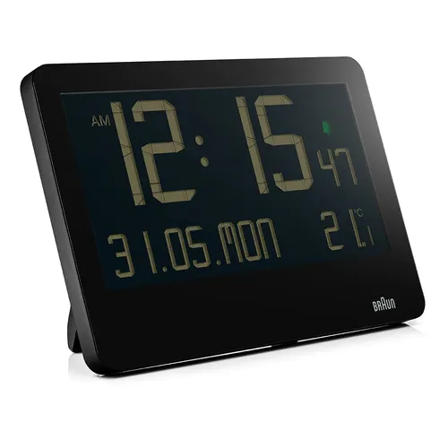 26cm Black LCD Digital Wall Clock With Temperature Date & Alarm By BRAUN image