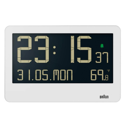 26cm White LCD Digital Wall Clock With Temperature Date & Alarm By BRAUN image
