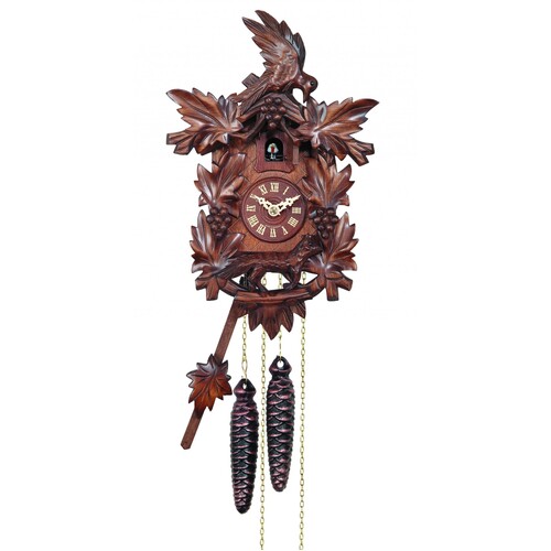Fox & Grapes Battery Carved Cuckoo Clock 30cm By ENGSTLER