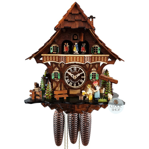 Beer Drinker & Rolling Pin 8 Day Mechanical Chalet Cuckoo Clock With Dancers 37cm By ENGSTLER image