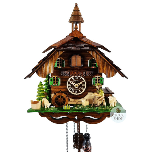 Farmer & Sheep Battery Chalet Cuckoo Clock 30cm By ENGSTLER image