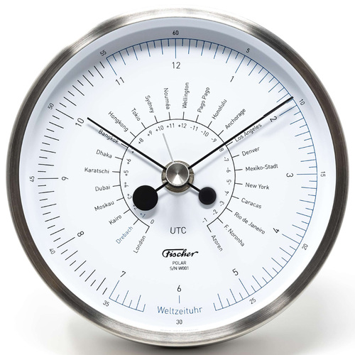 13.3cm Stainless Steel Polar World Time Clock By FISCHER image