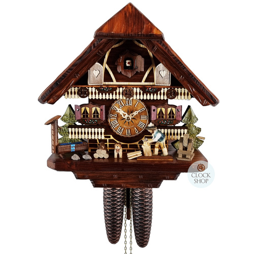 Wood Chopper & Dog 8 Day Mechanical Chalet Cuckoo Clock 33cm By HEKAS image