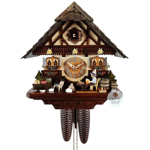 Beer Drinker & Dog 8 Day Mechanical Chalet Cuckoo Clock 33cm By HEKAS image