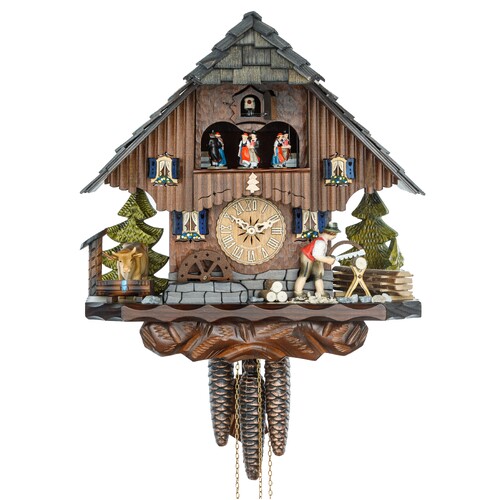 Wood Sawer & Dancers 1 Day Mechanical Chalet Cuckoo Clock 35cm By HEKAS