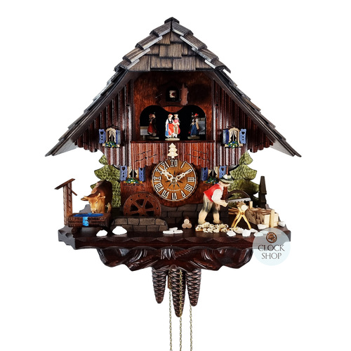 Wood Sawer & Dancers 1 Day Mechanical Chalet Cuckoo Clock 35cm By HEKAS