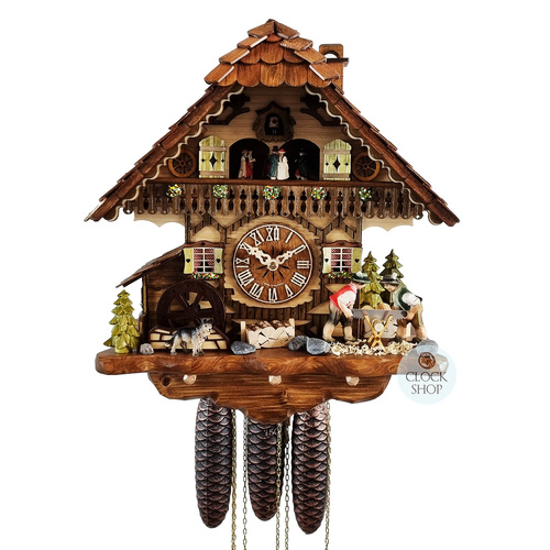 Wood Sawer & Dancers 8 Day Mechanical Chalet Cuckoo Clock 38cm By HEKAS image