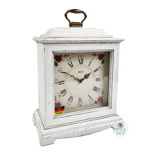 33cm White Battery Mantel Clock With Westminster Chime & Vintage Floral Dial By HERMLE image
