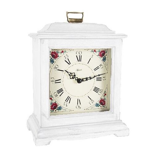 33cm White Battery Mantel Clock With Westminster Chime & Vintage Floral Dial By HERMLE