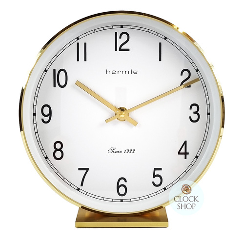 19cm Gold & White Battery Table Clock By HERMLE image