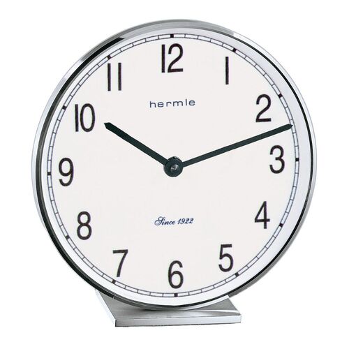 19cm Silver & White Battery Table Clock By Hermle