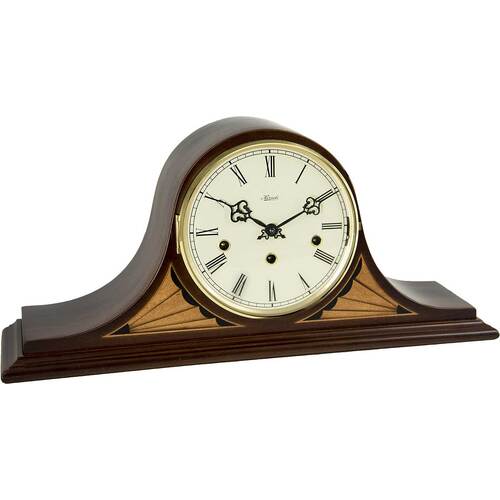 22cm Walnut Mechanical Tambour Mantel Clock With Triple Chime By HERMLE