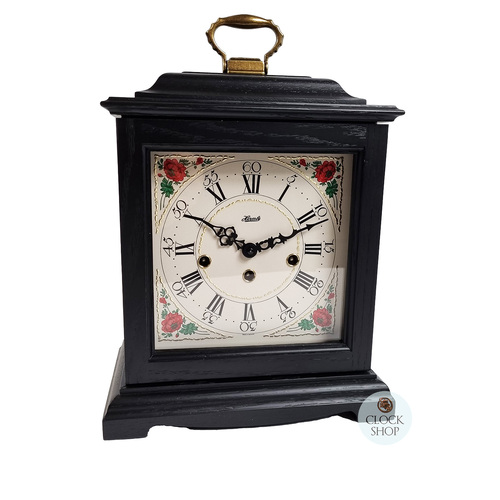 33cm Black Mechanical Mantel Clock With Westminster Chime & Vintage Floral Dial By HERMLE image