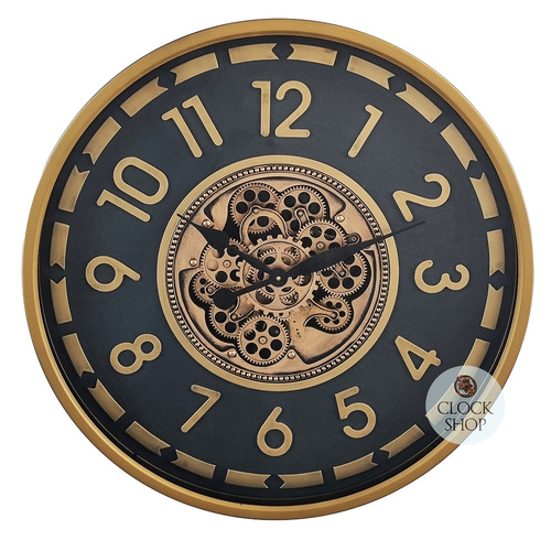 70cm Ceulen Black & Gold Moving Gear Wall Clock By COUNTRYFIELD image