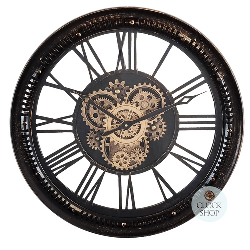 55cm Hasius Black & Gold Moving Gear Clock By COUNTRYFIELD image