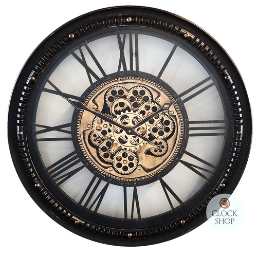70cm Hasius Black & Gold Moving Gear Clock By COUNTRYFIELD image