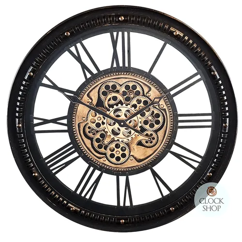 70cm Hasius Black & Gold Moving Gear Clock By COUNTRYFIELD image
