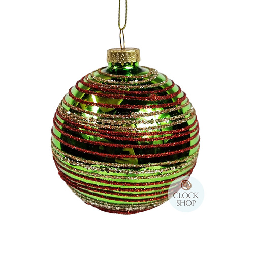 10cm Red Green & Gold Bauble Hanging Decoration image