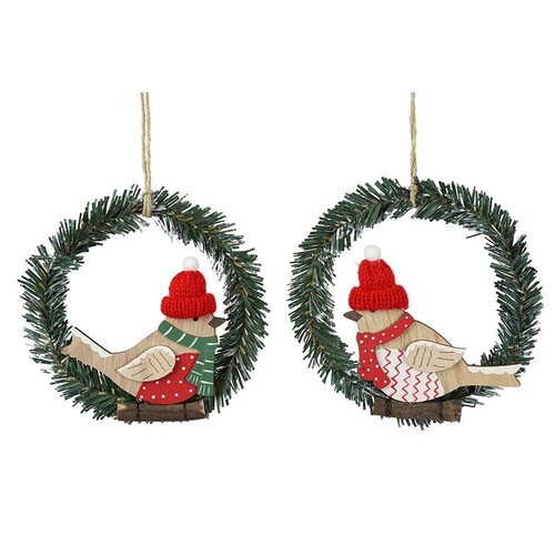 Christmas Birds In Wreath Hanging Decoration- Assorted Designs