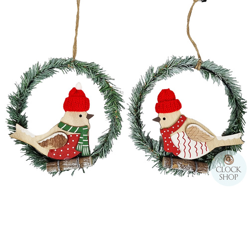 16cm Christmas Birds In Wreath Hanging Decoration- Assorted Designs image