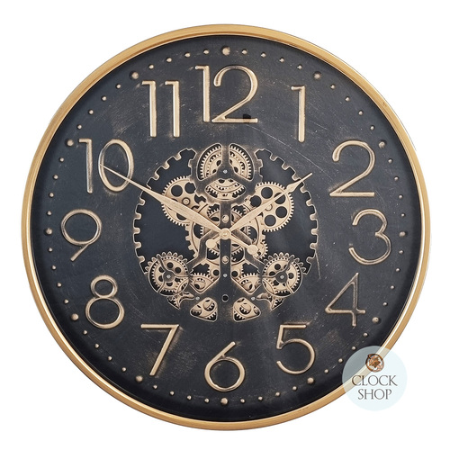 60cm Tasma Black & Gold Moving Gear Clock By COUNTRYFIELD image