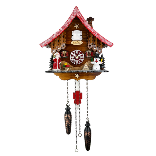Christmas Santa & Snowman Battery Chalet Cuckoo Clock By TRENKLE