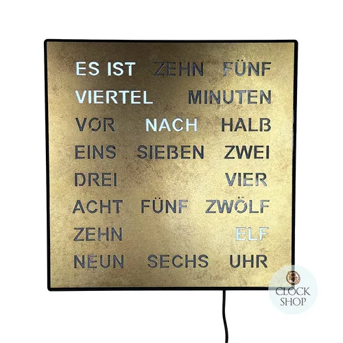 28cm Antique Brass Look Modern LED German Text Clock By AMS image