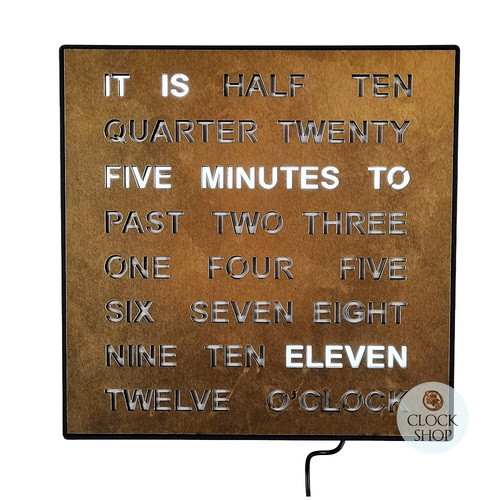 28cm Antique Brass Modern LED Text Clock By AMS image