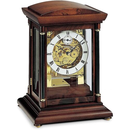 39cm Walnut Mechanical Skeleton Table Clock With Triple Chime By AMS