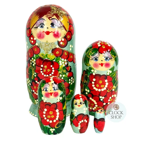 Floral Russian Dolls- Green 15cm (Set Of 5) image