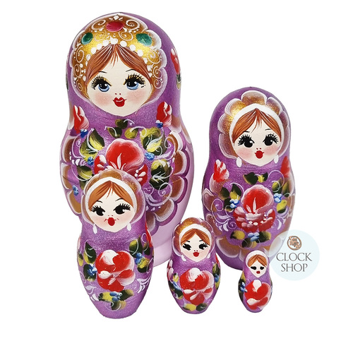 Floral Russian Dolls- Purple & Pink Matte 11cm (Set Of 5)