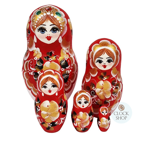 Floral Russian Dolls- Red & Pink Matte Finish 11cm (Set Of 5) image