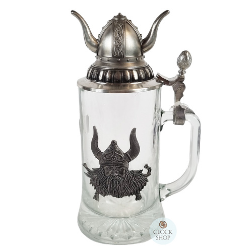 Viking Glass Beer Mug With Pewter Viking Helmet Lid By KING image