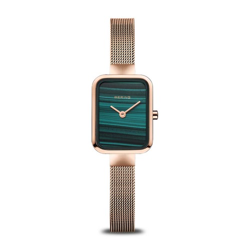 35mm Classic Collection Womens Watch With Green Malachite Dial Rose Gold Milanese Strap & Case By BERING image