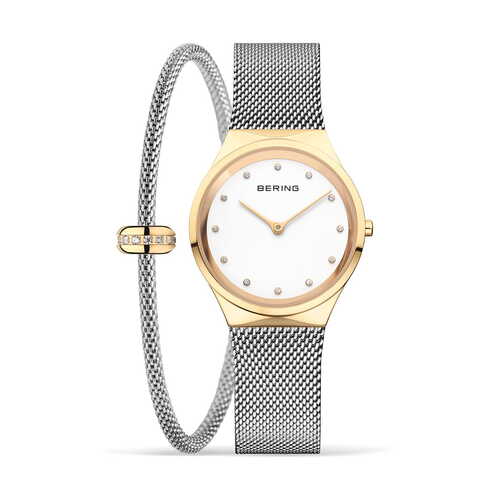 Gift Set- 31mm Classic Collection Gold & Silver Womens Watch With White Dial & Bracelet By BERING image