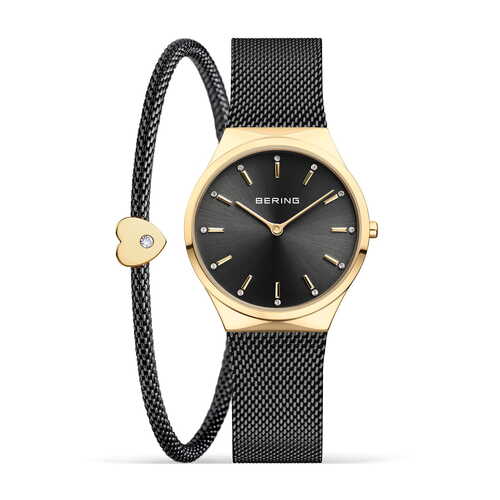 Gift Set- 31mm Classic Collection Gold & Black Womens Watch With Bracelet By BERING image