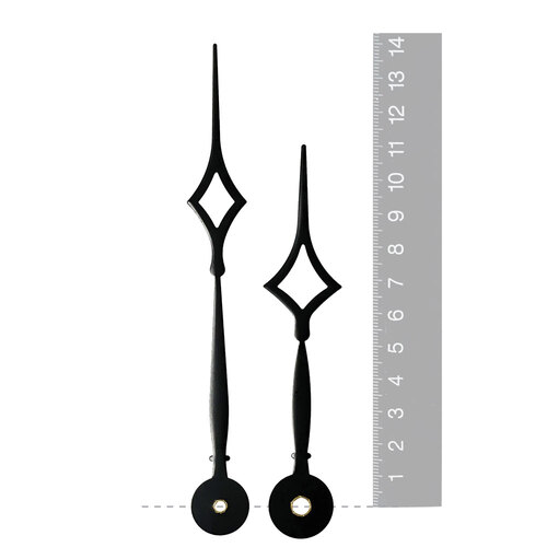 Black Press Fit Step Diamond Point Quartz Hands (140mm & 110mm) | 3.1mm & 5.0mm Hand Holes