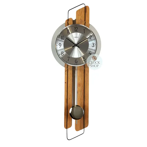 66cm Oak Pendulum Wall Clock With Silver Dial By AMS image