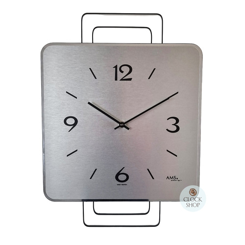 42cm Silver & Black Modern Wall Clock By AMS image