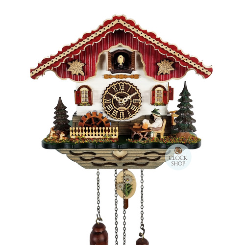 Beer Drinker & Water Wheel LED Battery Chalet Cuckoo Clock 30cm By TRENKLE image