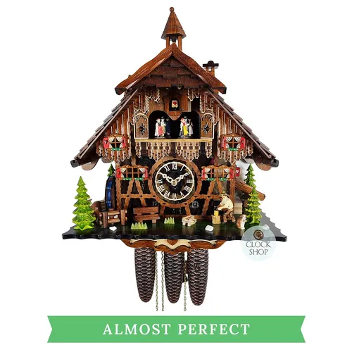 Wood Chopper 8 Day Mechanical Chalet Cuckoo Clock With Dancers 44cm By ENGSTLER (Small Crack) image