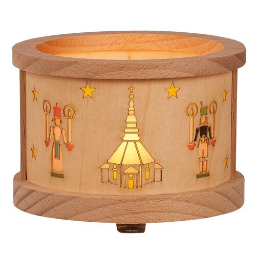 Wooden Tealight Lantern With Seiffen Church Motif By Richard Glässer image