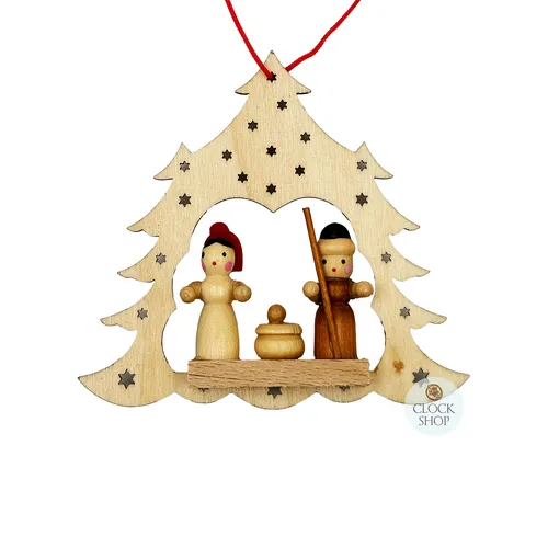 8cm Wooden Tree With Nativity Scene Hanging Decoration image