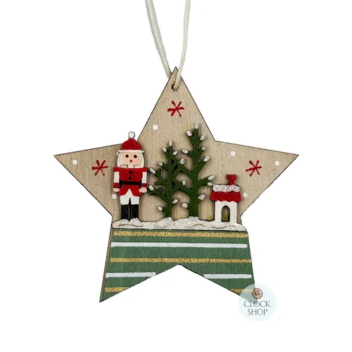 9cm Wooden Nutcracker On Star Hanging Decoration image