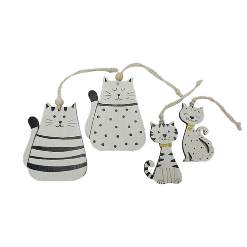 7.5cm Wooden Cat Hanging Decoration - Assorted Designs image