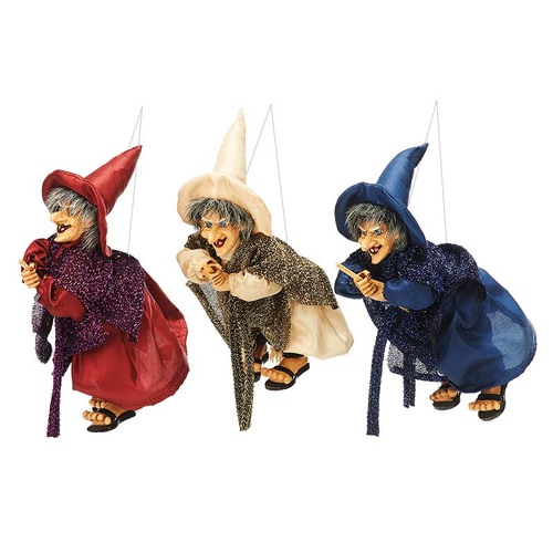 18cm Hanging Witch With Glitter Scarf - Assorted Colours image