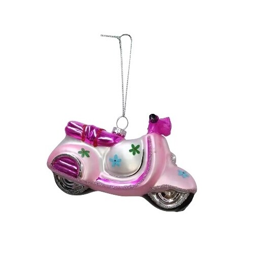 11.5cm Glass Pink Motor Scooter Hanging Decoration image