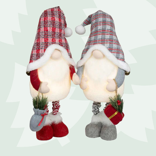 85cm LED Extendable Christmas Gnome With Tartan Hat - Grey or Red image
